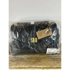 Steve Madden Coleman Black Quilted Shoulder Bag With Gold Monogram Detail & Chai